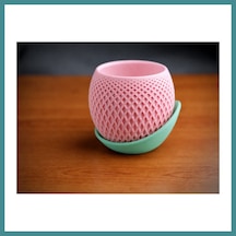 Trendexa 3d Baskı Küre Saksı - Kafes Dokulu İki Parçalı Dekoratif Saksı - Pembe-mint Mac Standart