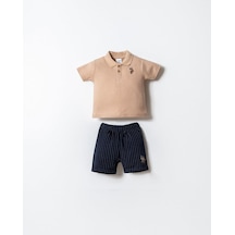 U.S. Polo Assn. Erkek Bebek 2 Li Şort T-şhirt Takım Bej-2264 Bej