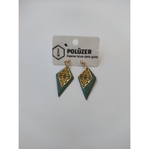 Polüzer Yaldızlı Metal Aparatlı Polimer Küpe Yeşil