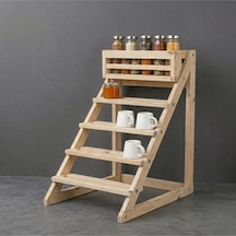 Masif Ham Ahşap Baharatlık Ve Kupa Rafı - 5 Katlı Modern Mutfak Düzenleyici 55x25x10 Cm Diğer