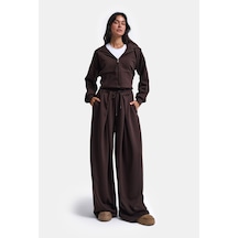 Kadın Acı Kahve W6-16 Üst Polar Alt Eşofman Pantolon 2'li Takım