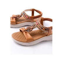 Dm-608 Taba Taşlı Arka Lastikli Günlük Kadın Sandalet Taba