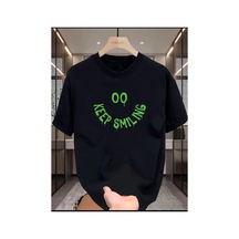 Medinenur Keep Smiling Baskılı Basic T-shirt Siyah