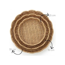 Amberhaus 3'lü Doğal Örgü Yuvarlak Tepsi Seti - Hasır Sunum Ve Servis Tepsisi - Dekoratif Organizer 35-30-25 Cm