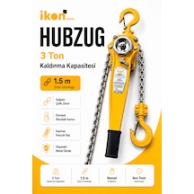 İkon Tools 3 Ton 1.5 M Hubzug Zincirli Çektirme Manuel Kaldırma Caraskal Mandallı Kanca