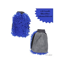 Çift Taraflı Mikrofiber Yıkama Eldiveni - Makarna Ve Sünger Yüzeyli Mavi 1 Adet
