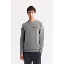 Avva Erkek Gri Bisiklet Yaka Baskılı Bi-stretch İnterlok Regular Fit Sweatshirt A51y1208