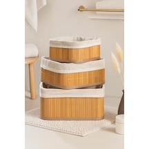 3 Lü Kare Doğal Bambu Sepet Seti - Pinterest Dekoratif Organizer Düzenleyici Sepet Takımı Bambu