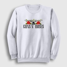 Presmono Unisex Thorns Guns N' Roses Sweatshirt Beyaz
