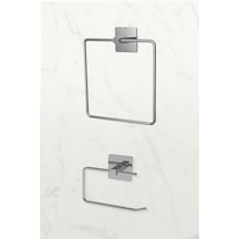 Karteya Yapışkanlı Gümüş Wc Kağıtlık Ve Kare Havluluk Banyo Mutfak 2'li Set Krom