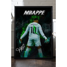 Kylian Mbappe Siyah Ahşap Çerçeveli Poster, Dekoratif Futbol Duvar Tablosu