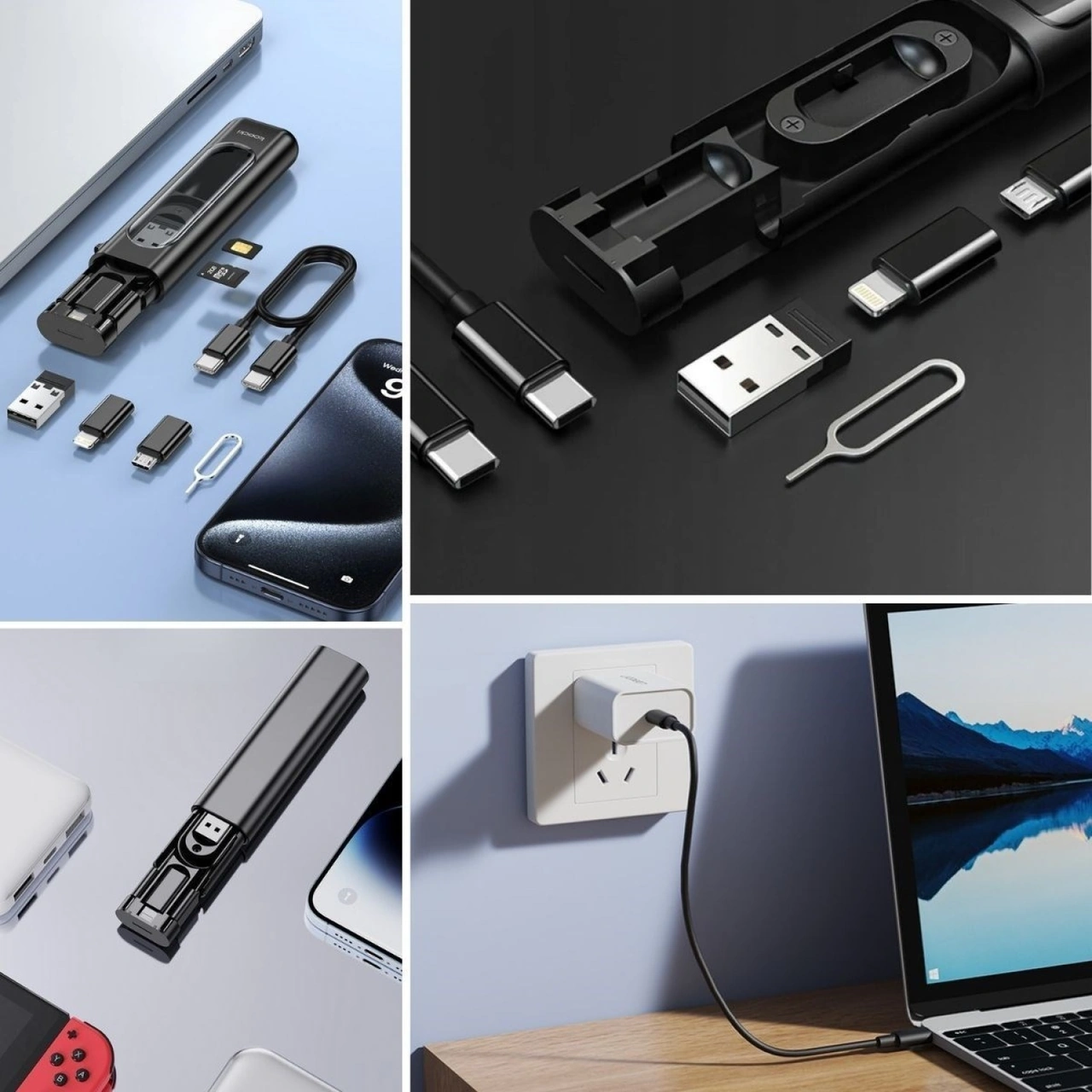 Buffer Cep Tipi 60w Bas Aç Type-c,iphone Şarj,micro Usb Hızlı Şarj Data Kablo Seti