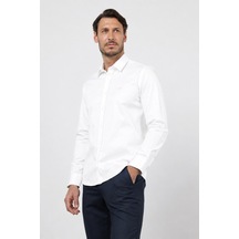 İmza Sert Yaka Uzun Kol Cepsiz Saten Slim Fit %100 Pamuk Gömlek 1004260424 Beyaz