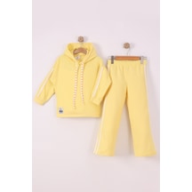 Monox Kız Çocuk Çiçek Baskılı İpli Şeritli Pantolon Fitilli Polar Takım Sarı Monox Kız Çocuk Çiçek Baskılı İpli Şeritli Pantolon Fitilli Polar Takım Sarı