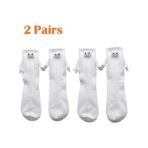 Beyaz Saf Pamuklu Çorap Sevimli Karikatür Üç Boyutlu Çorap Yaz Moda Manyetik Emme Tutma Çorap Çift Orta Tüp Çorap 2 Çift Beyaz