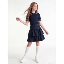 LC Waikiki Lcw Kids Lacivert Kız Çocuk Düğme Detaylı Katkat Etek Dark Navy