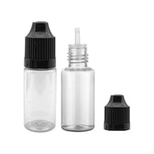 100 Adet - 15ml Şeffaf Plastik Likit Şişesi - Iğne Uclu Damlalıklı Pet Şişe, Siyah Kapaklı Diğer