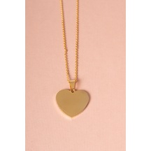 Çelik Plaka Gold Renkli Kalp Kolye (463185640)