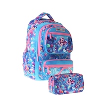 Kaukko Kids Coral Pembe - Mavi Kız Çocuk İlkokul Sırt Çantası Ve Kalem Çantası Seti - Setkk-l5323c