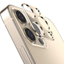Ally iPhone 12 Pro Uyumlu 3D Metal Kamera Koruyucu Lens Altın
