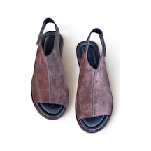 Ne&ve Shoes Kahve Süet Hakiki Deri Cırtlı Kadın Günlük Sandalet Kahverengi