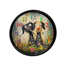Sevimli İkili Köpek Temalı Duvar Saati 28 Cm Sessiz Mekanizma Eğlenceli Dekor Çok Renkli