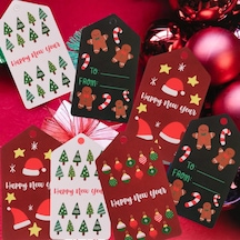 Yılbaşı Noel Şapka Temalı Hediye Etiketi, Yeniyıl Paketleme Kartı