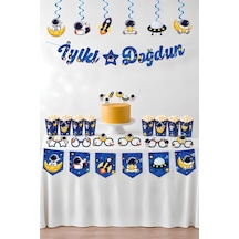 Uzay Temalı Parti Seti Tavan Sarkıt, İyi Ki Doğdun Banner, 3d Gözlük, Pasta Figürü Ve Mısır Kutusu Mavi
