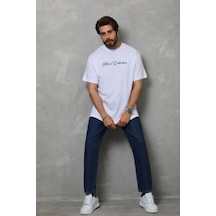 Efnaz Style Erkek Baskılı T-shirt Kısa Kol Bisiklet Yaka Regular Fit Rahat Kalıp Günlük Tişört - Beyaz