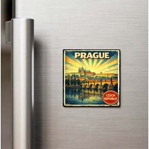 Vintage Prag Şehri Temalı Buzdolap Magneti 9x9 Cm