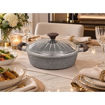 Oms Collection - Biogranit Ağır Döküm 30x8 Cm - 5,30 Litre Basık Tencere 3632 - Gri