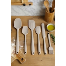 6'lı Bej Silikon Spatula Seti Isıya Dayanıklı Silikon Mutfak Gereçleri Hamur Kazıyıcı, Pasta Spatulası, Silikon Fırça Yapışmaz Tencere Ve Tava Uyumlu Bej Bej