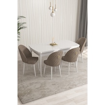 Rovena Modica Beyaz 80x132 Açılabilir Yemek Masası Takımı 4 Adet Sandalye Cappuccino 1517