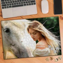 Beyaz At Ve Beyaz Elbiseli Güzel Kız 240 Parça Puzzle Yapboz-3567097