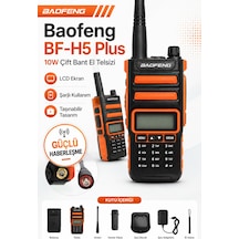 Bf-h5 Plus 10w Çift Bant Şarjlı El Telsizi Lcd Ekranlı Taşınabilir Profesyonel Telsiz