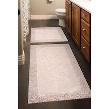 Tiffany 2'li Pamuklu Klozet Takımı, Pudra Banyo Paspas Seti 60 x 100 / 50 x 60 CM Pudra