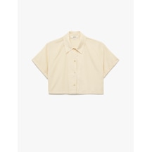 Koton Regular Fit Kısa Kollu Çizgili Crop Poplin Gömlek Sarı Çizgili 5sak60441pw