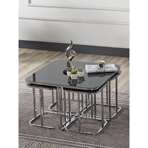 Pelikan 4+1 Siyah Aynalı Temperli Cam Gümüş Metal Ayak Takım Sehpa Sedaş Living Units Sehpa Pelikan 4+1 Siyah Aynalı Temperli Cam Gümüş Metal Ayak Takım Sehpa Sedaş Living Units Sehpa