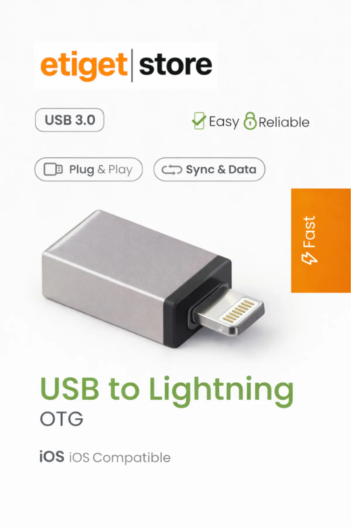 iPhone Uyumlu Flash Bellek Takma Aparatı Lightning Usb Dönüştürücü Otg Gümüş