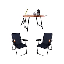 Alin Metal Kamp Sandalyesi 2''li Lüks Bardaklı Kamp Sandalyesi Ve Masa Set Fgt-01 Lacivert Lacivert