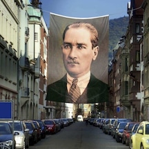 Sivil Mustafa Kemal Atatürk Cephe Poster Bayrağı - 4 X 6 Metre 1