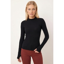 Armonika Kadın Siyah Yarım Balıkçı Parmak Geçmeli Body Bluz Arm-26k001095