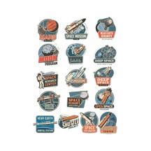 Retro Uzay Sticker Set 8 16 Parça Telefon, Tablet, Defter, Laptop Sticker