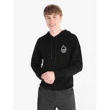 Colins Regular Fit Baskılı Kapüşonlu Siyah Erkek Kazak Cl1065585 Siyah