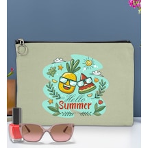 Bk Gift Yaz Temalı Astarlı Mint Yeşili Portföy Çanta 30x21cm, Baskılı El Çantası, Organizer Çanta Yeşil
