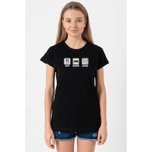Eat Sleep Anime Siyah Kadın Tshirt SIYAH
