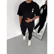 Suma Unisex Oversize Bisiklet Yaka Baskılı T-shirt - Siyah L Beden