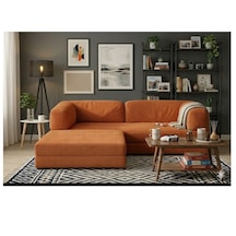 Herev 160 X 160 Sünger Yataklı Köşe Takımı L Tipi Şark Köşe Takımı Fitilli Kadife Yıkanabilir Ve Değiştirilebilir Kumaş Köşe Koltuk Turuncu