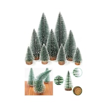 9 Adet Yılbaşı Mini Masa Çam Ağacı Masa Üzeri 9 Lu Set Nevada Ağaç 8 - 12 - 15 Cm Uçlarına Kar Yağmış Karlı Çam Ağacı Yılbaşı Hediyesi 15 CM