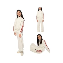 Kız Çocuk Bol Paça Yüksek Bel Yanları Çizgili Eşofman Alt-13400-ekru Ekru